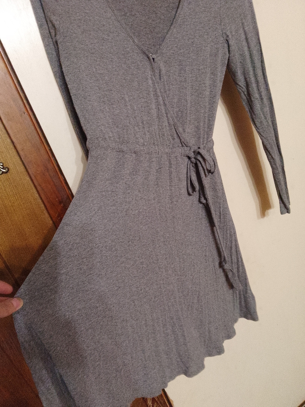 H&M Gray Long Sleeve Wrap Dress with Tie Waist